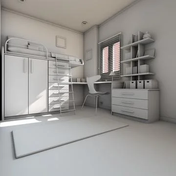 Teen Bedroom And Study 3D Model