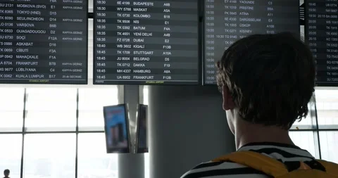 Teen boy checking flight schedule at Istanbul Airport Video stock 319872539