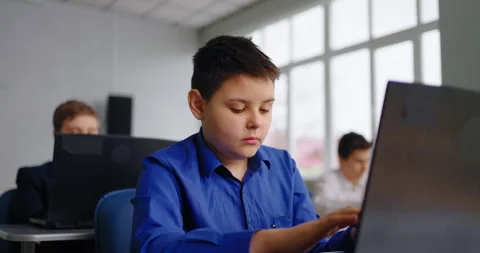 Teen Boy Learning In Coding And Programming Classes, Computer-Based Classroom In 스톡 동영상 280174326