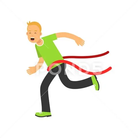 Teen boy running to the finish line first, active lifestyle vector Illustration Stock Illustration