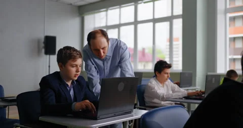 Teen Boy Studying Programming Languages In School, Optional Class Of Computer Stock Footage 280175219