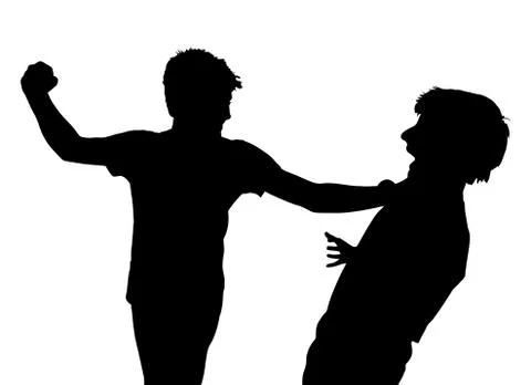 Teen boys in fist fight silhouette Stock Illustration
