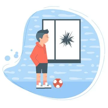 Teen bully smashed window with ball Stock Illustration