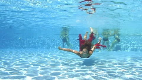 Teen Girls Underwater Handstands Outdoor, Stock Video