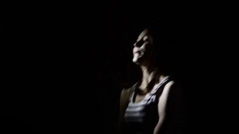 Teen gitl exercises with kettlebell Stock Footage 84228280