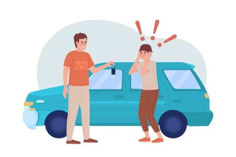 Teen scared of driving 2D vector isolated illustration Illustrazione stock
