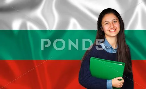 Teen student smiling over Bulgarian flag Stock Image #65022696