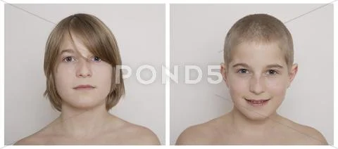 Teenage Boy before and after haircut Stock Photos