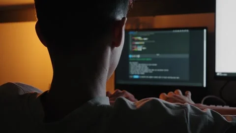 Teenage Boy Coding on Computer at Night 库存影片 344967791