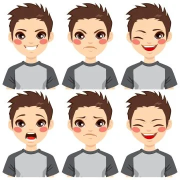 Teenage Boy Face Expressions 库存插图