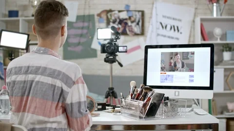 Teenage Boy Filming Makeup Tutorial Stock Footage 88702185