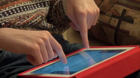 Teenage boy hands typing a message on his tablet computer, email Stock Footage 37085464