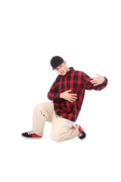 Teenage boy hip hop dancer on white Stock Photos