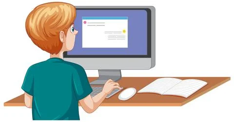 Teenage Boy Using Computer Illustrazione stock