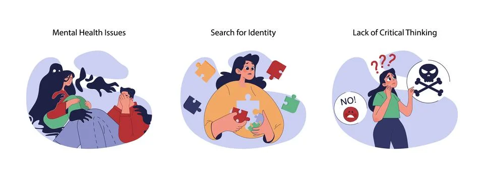Teenage challenges set. Flat vector illustration Stock Illustration