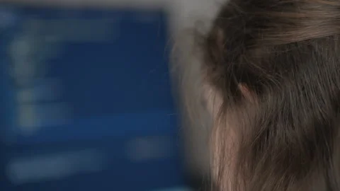 Teenage Girl Develop Programming Skills. Program Coding Screen on Computer .. Stock Footage 297900139