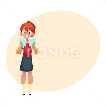Teenage girl helping to clean house, holding two foam sponges Stock Illustration