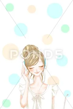 Teenage girl listening to music Stock Illustration