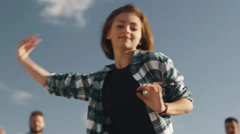 Teenage Girl Performing Modern Dance for Group of Friends Outdoors Stock Footage