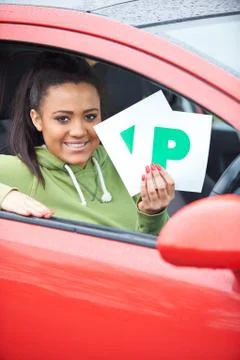 Teenage Girl Recently Passed Driving Test Holding P Plates Stock Photos