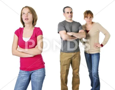 Teenage girl in trouble with parents Stock Photos