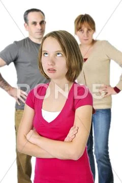 Teenage girl in trouble with parents Stock Photos