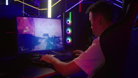 Teenage Guy Having Fun Playing Mission In Army Combat Fps Computer Game Stock Footage 269164366
