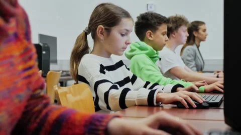 Teenage student at the computer in a school class Stock Footage 233556258
