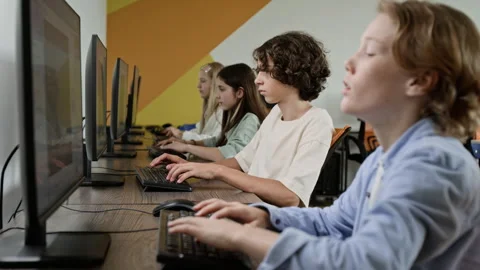 Teenage Students Learning Coding in School Computer Lab Stock Footage 342811776