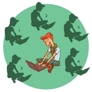 Teenager Computer Shadow Visual Game. Solution No.3 스톡 일러스트