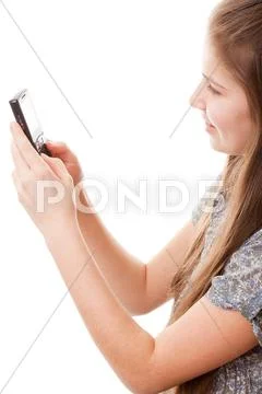 Teenager girl and mobile phone Stock Photos