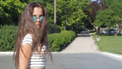 A teenager goes rollerblading. Stock Footage