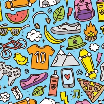 Teenager hipster objects seamless vector pattern white イラスト素材