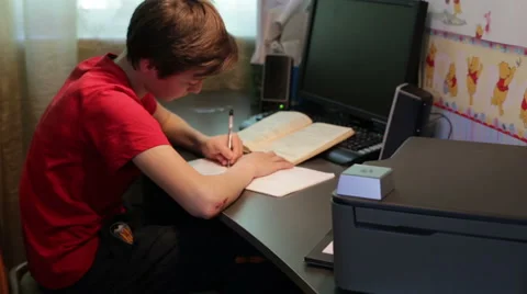 Teenager Making Homework in the Notebook Stock Footage 52230053