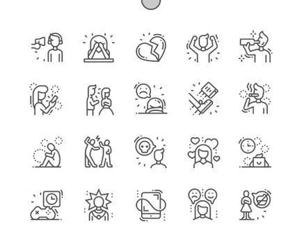 Teenager Problems Well-crafted Pixel Perfect Vector Thin Line Icons Illustrazione stock