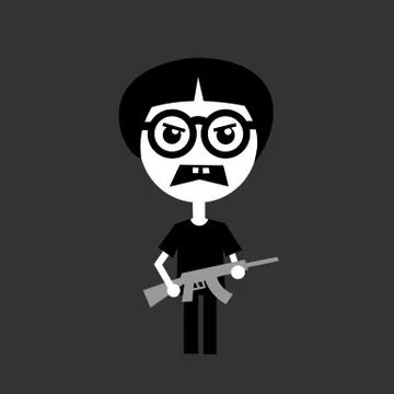 Teenager with weird haircut and glasses is holding gun - dangerous young shoo Stock Illustration
