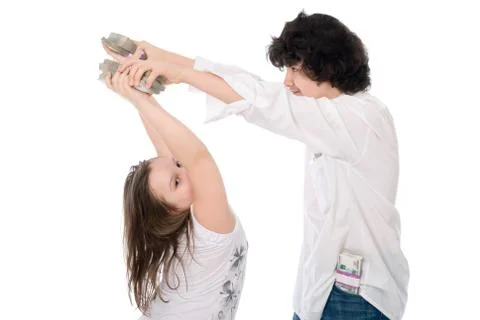 Teenagers divide money Stock Photos