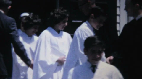 Teenagers Leave Church After Confirmation-1967 Vintage 8mm film Stock Footage
