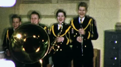 Teenagers MARCHING BAND High School Orchestra 1950s Vintage Film Home Movie 3218 Stock Footage