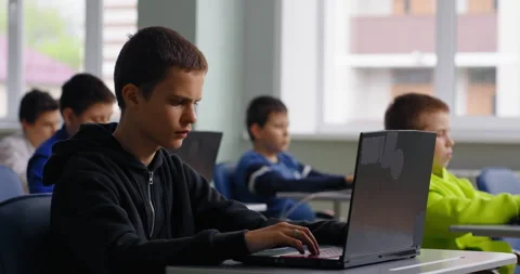 Teenagers Students In Computer-Based Classroom Of High School, Pupils Working 스톡 동영상 280178992