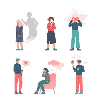 Teenagers Suffering from Psychological Problems Vector Set Stock Illustration