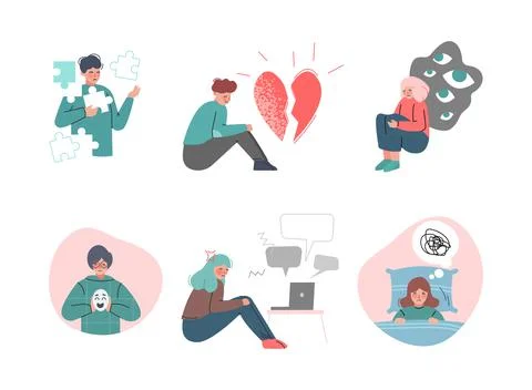 Teenagers Suffering from Psychological Problems Vector Set Illustrazione stock