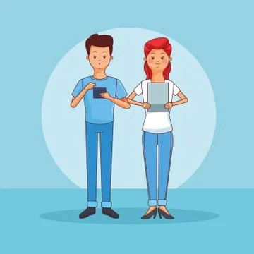 Teenagers using technology 스톡 일러스트