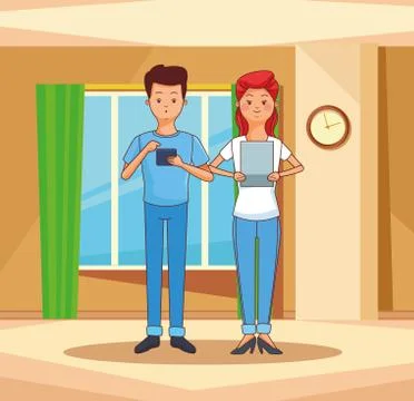 Teenagers using technology 스톡 일러스트