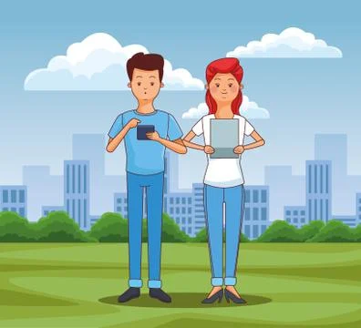 Teenagers using technology 스톡 일러스트