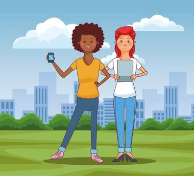 Teenagers using technology 스톡 일러스트