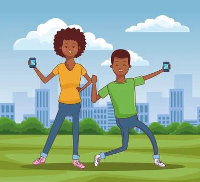Teenagers using technology 스톡 일러스트
