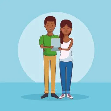Teenagers using technology 스톡 일러스트