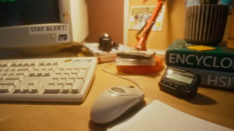 Teenagers Workspace with Notebooks and Code on Computer Screen in 90s Stock Footage 285886496