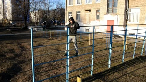 Teens are engaged obstacle course Stock Footage 130984373